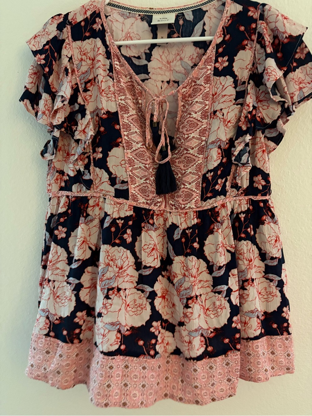 Knox Rose Navy and Blush Floral Tie-Front Tunic